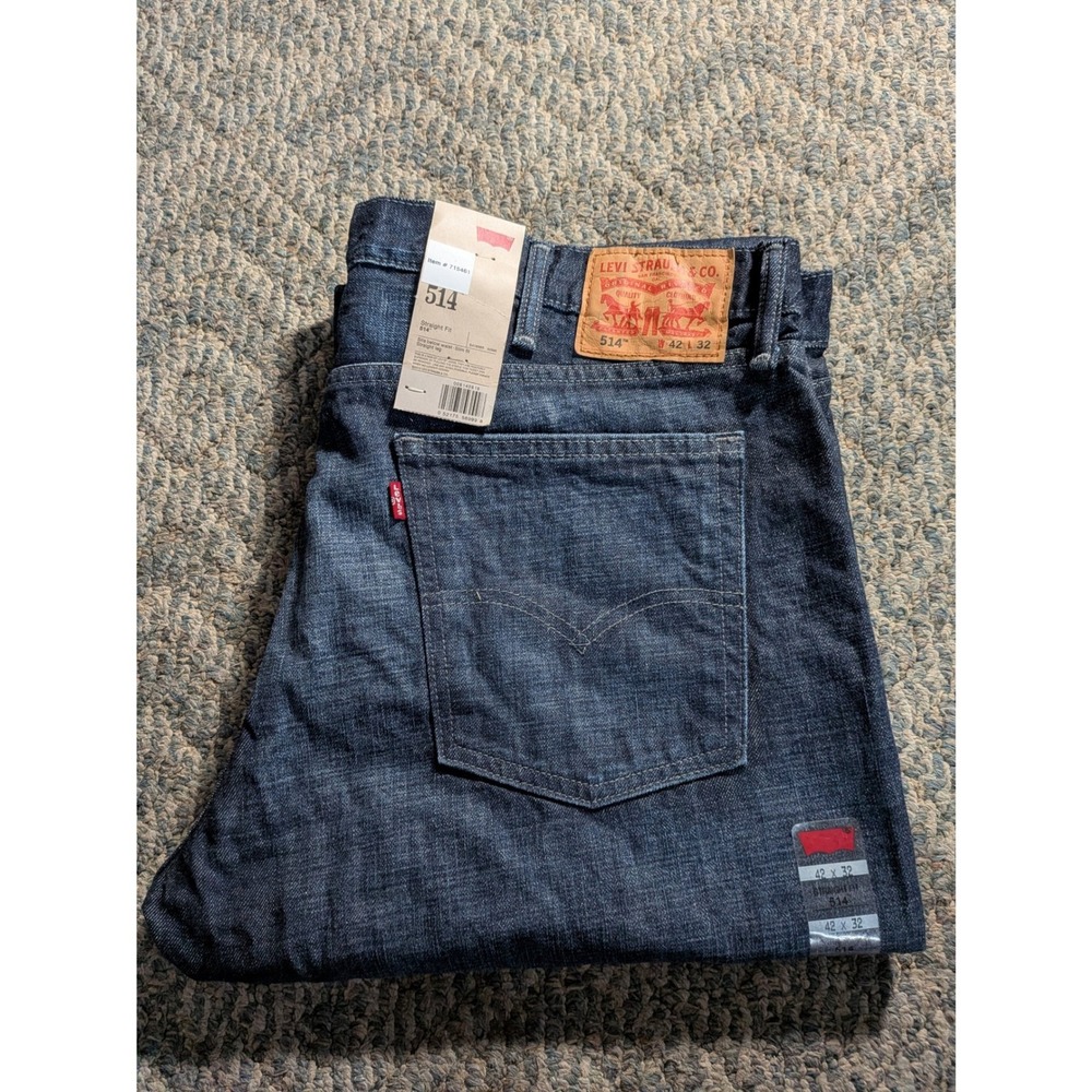 Levis 514 Straight Fit Jeans Mens 42x32 Dark Wash Indigo Blue Denim 00514-0691